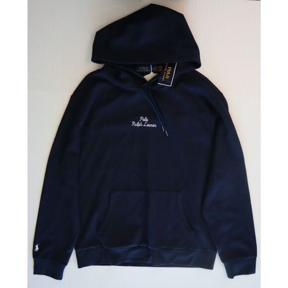 Polo Ralph Lauren Men's Sz L Navy Blue Logo Double Knit Pullover Hoodie - Picture 10 of 13
